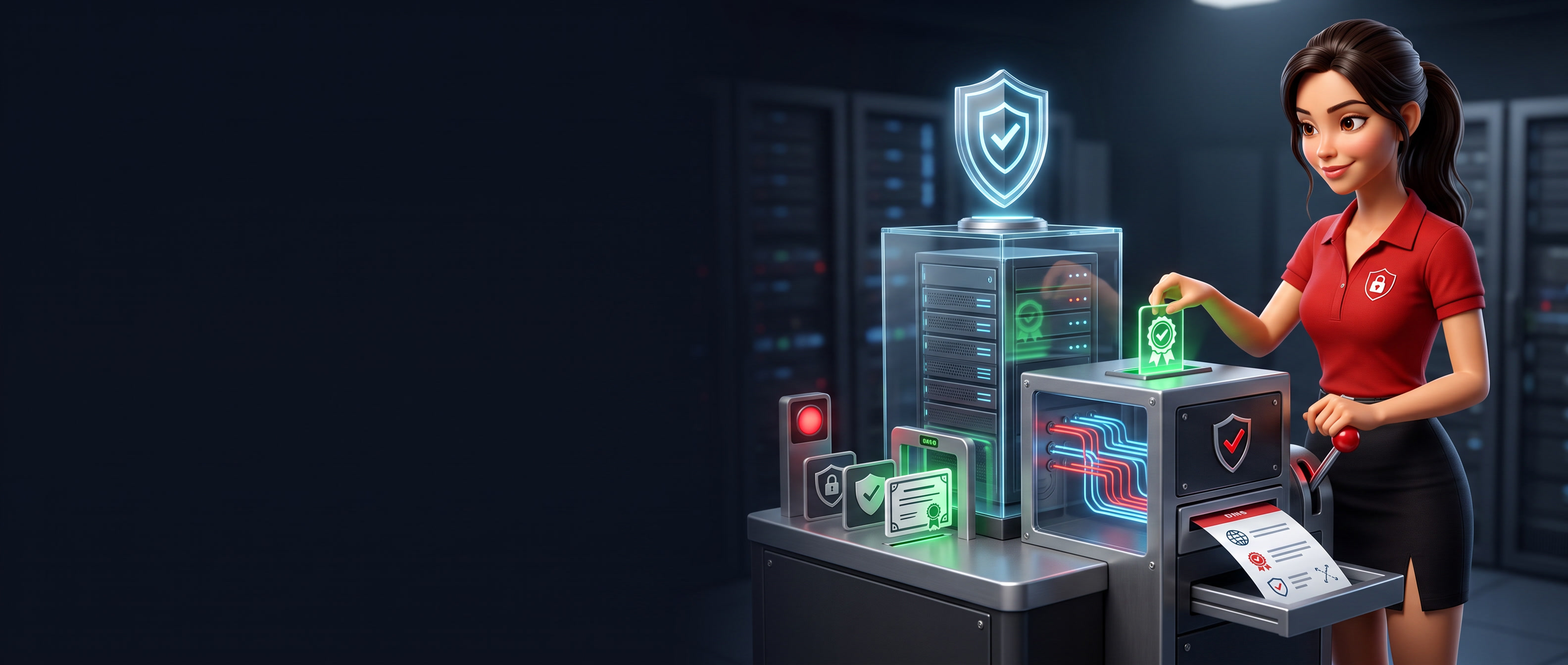 DeNiSe using a certificate machine to create a protected DNS record in a data centre