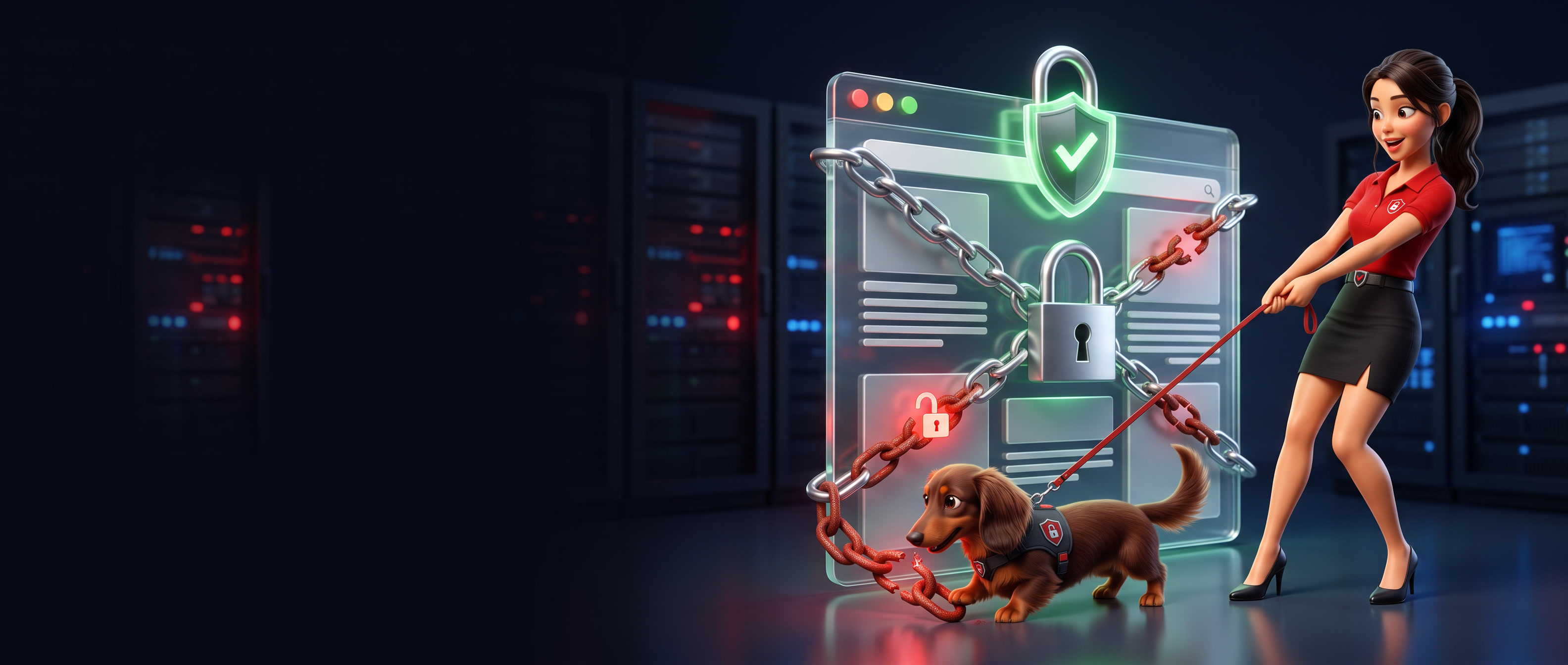 DeNiSe and a security dog finding an insecure red link on a protected webpage