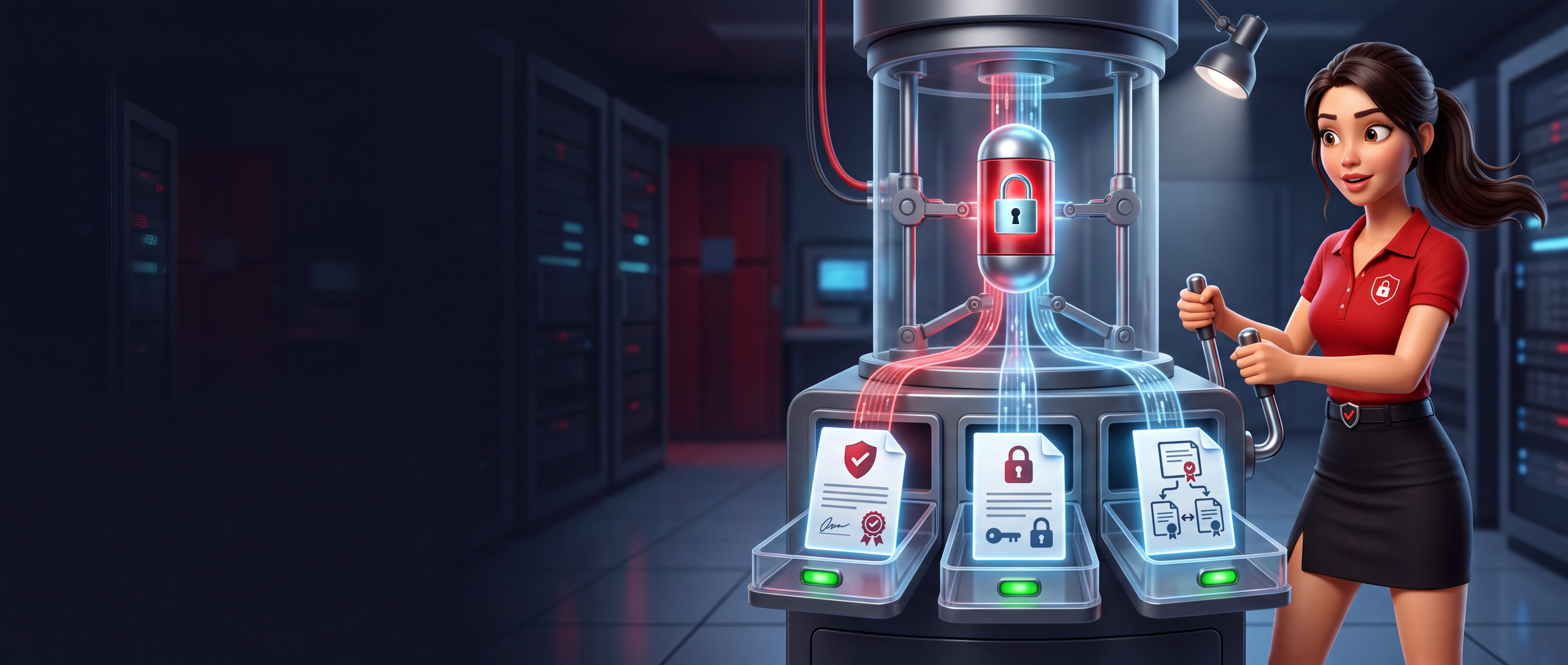 DeNiSe operating a secure machine that separates a PFX package into certificate, private-key and CSR files